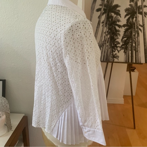 Anthropologie HD in Paris White button-down shirt/blouse with eyelet and pleats - Picture 9 of 10